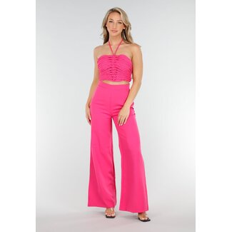 Fuchsia Halter Crop Top Set