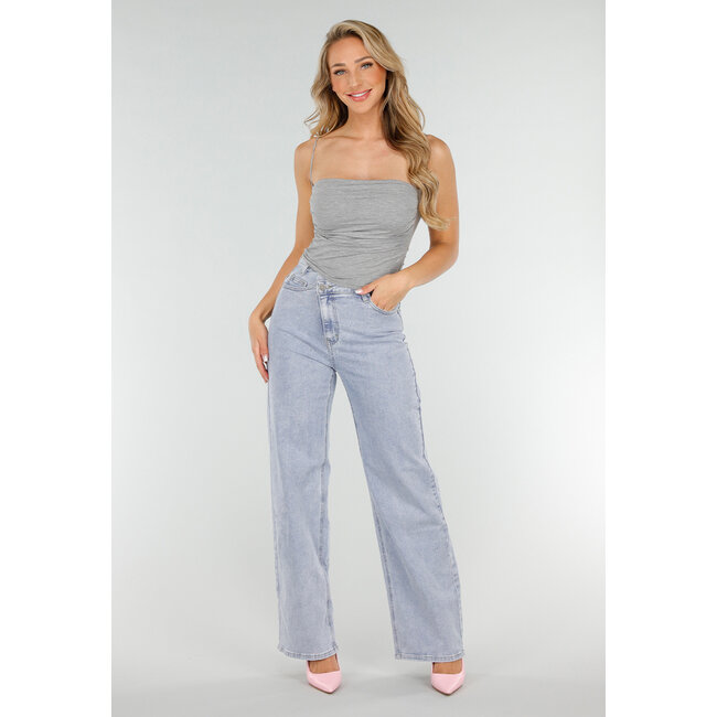 Graues Spaghetti-Top mit geradem Ausschnitt, Pads und Stretch