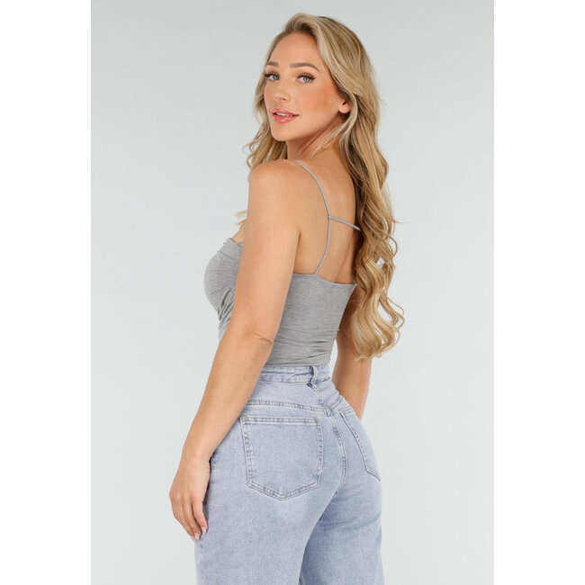 Graues Spaghetti-Top mit geradem Ausschnitt, Pads und Stretch
