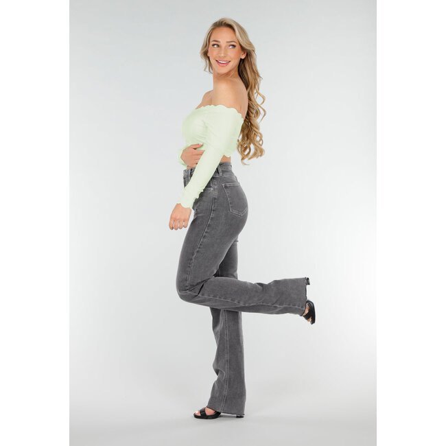 Mintgrünes schulterfreies Crop-Top mit langen Ärmeln und Pads