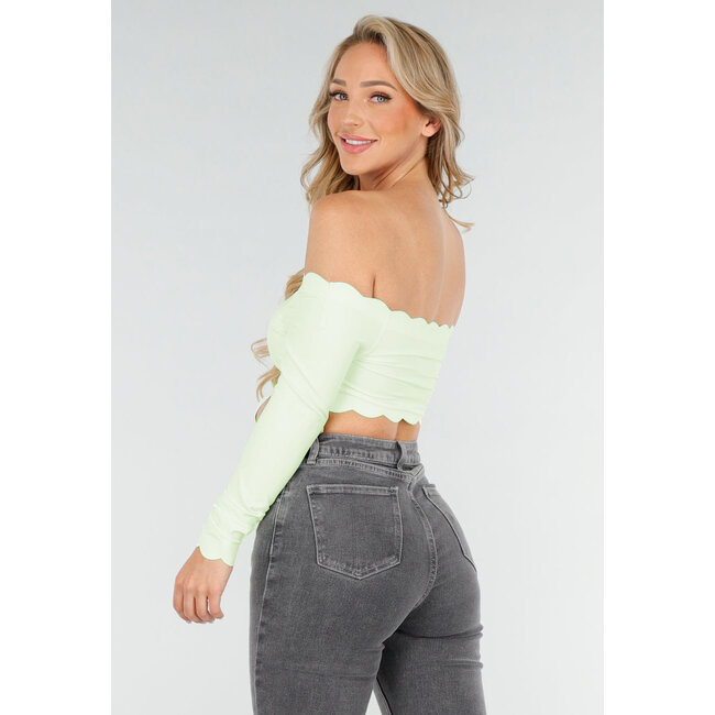 Mintgrünes schulterfreies Crop-Top mit langen Ärmeln und Pads