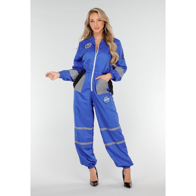 Blaues NASA Astronautenkostüm mit Aufnähern und reflektierenden Streifen