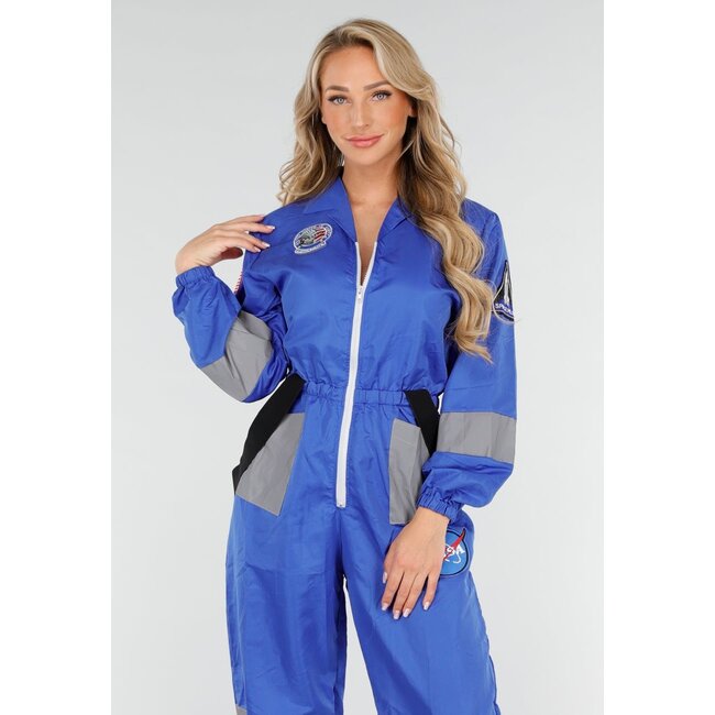 Blaues NASA Astronautenkostüm mit Aufnähern und reflektierenden Streifen