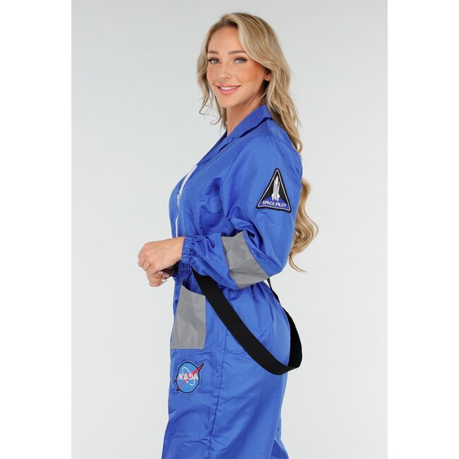 Blaues NASA Astronautenkostüm mit Aufnähern und reflektierenden Streifen