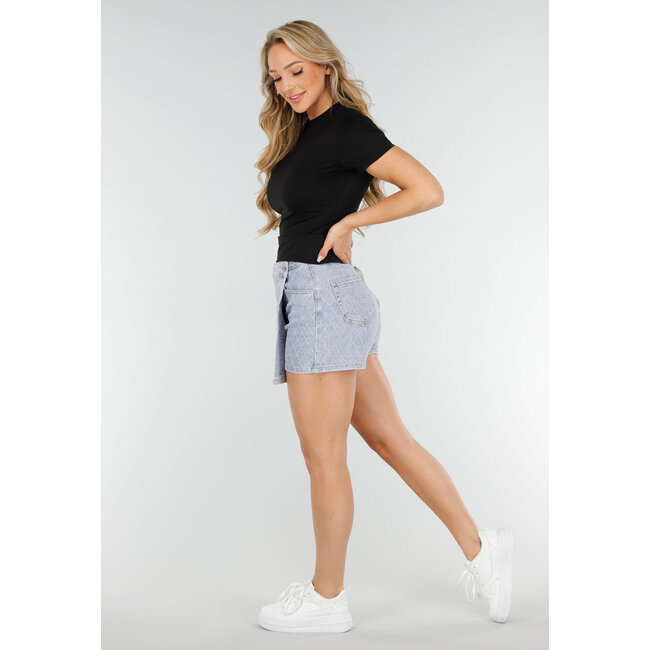 Schwarzes Sport-Top mit Rundhalsausschnitt, kurzen Ärmeln und Stretch