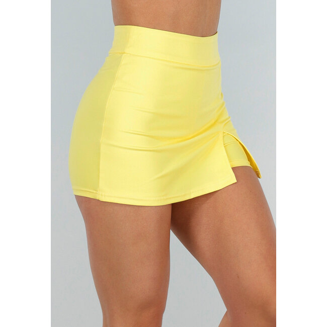 Leuchtend gelber Skort mit Schlitz und hoher Taille aus Stretch-Stoff