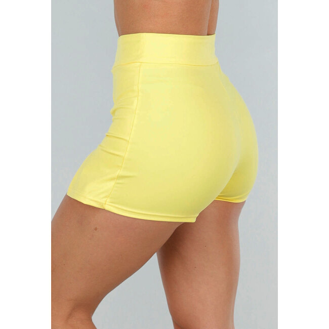Leuchtend gelber Skort mit Schlitz und hoher Taille aus Stretch-Stoff