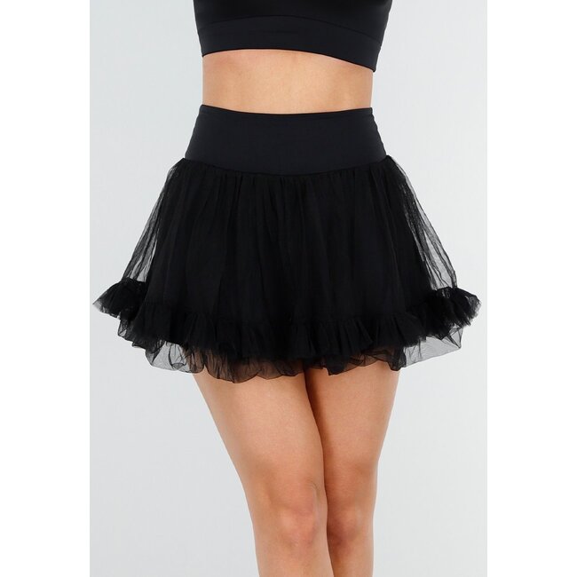 Schwarzer Tüll-Skort mit Unterhose und elastischem Taillenbund