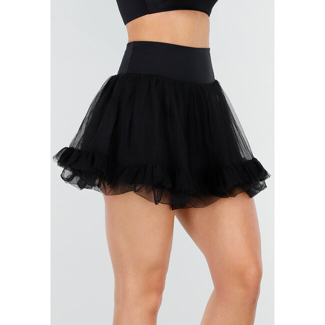 Schwarzer Tüll-Skort mit Unterhose und elastischem Taillenbund