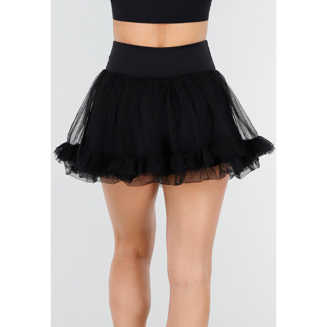 Schwarzer Tüll-Skort mit Unterhose und elastischem Taillenbund
