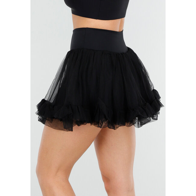 Schwarzer Tüll-Skort mit Unterhose und elastischem Taillenbund