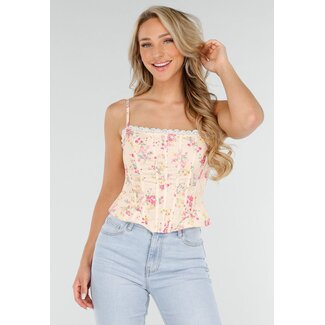 Hellgelbes Korsett-Top mit Blumendruck