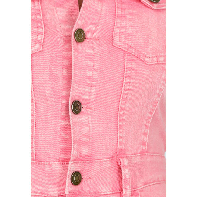 Rosafarbener Denim-Halter-Overall mit Knopfverschluss