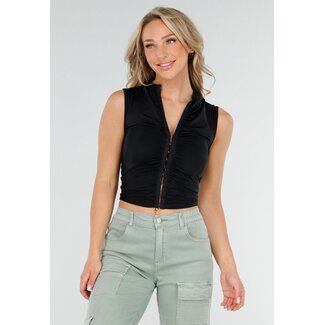 Schwarzes Crop Top mit Häkchenverschluss