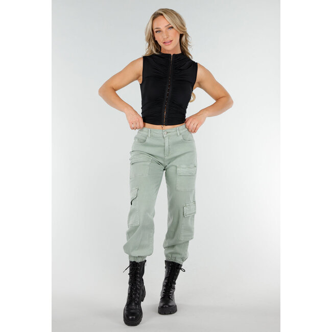 Schwarzes ärmelloses Crop Top mit Hakenverschluss und Stretch