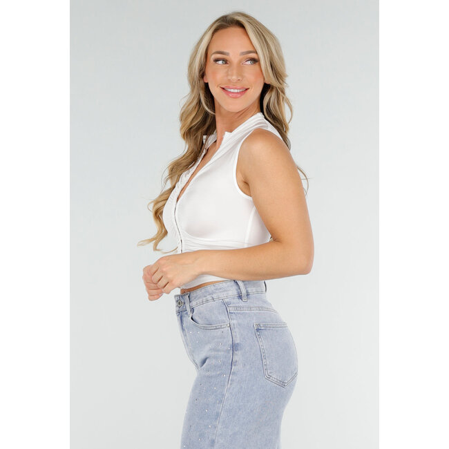 Weißes ärmelloses Crop Top mit Hakenverschluss und Stretch