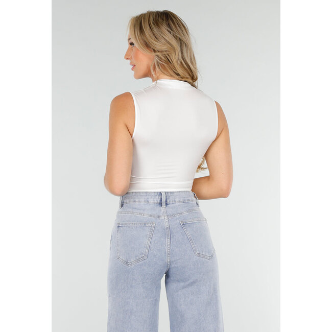 Weißes ärmelloses Crop Top mit Hakenverschluss und Stretch
