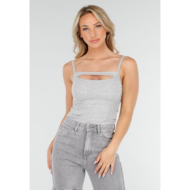 Graues Cut-Out-Top mit Spaghetti-Trägern und Stretch