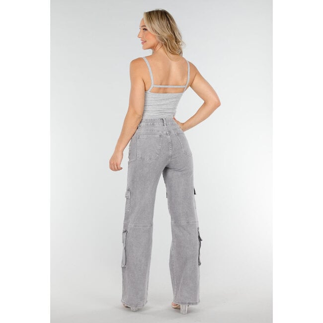 Graues Cut-Out-Top mit Spaghetti-Trägern und Stretch