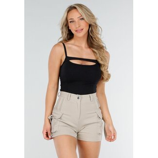 Schwarzes Cut-Out Top mit Pads