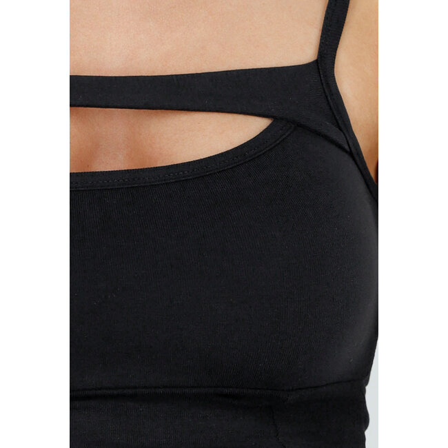 Schwarzes Top mit Ausschnitt, Spaghetti-Trägern und Stretch-Pads