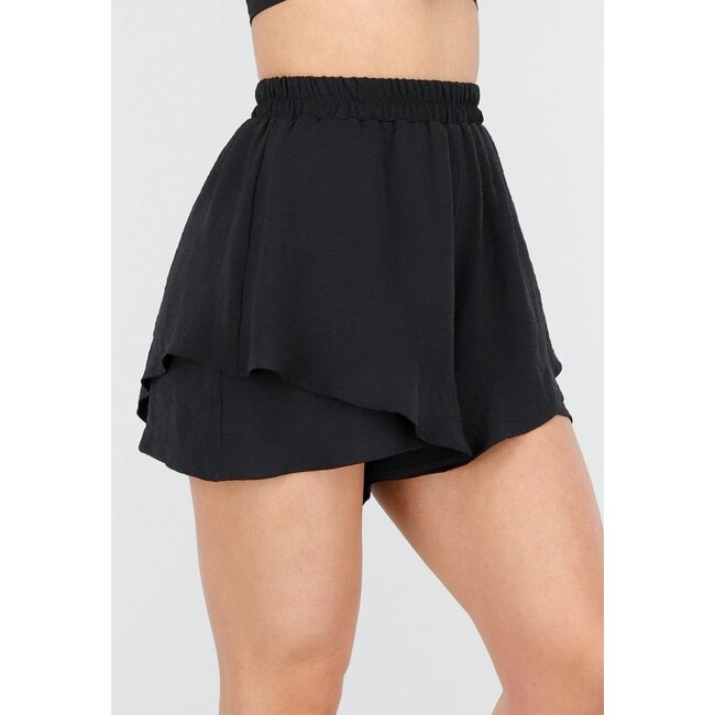 Schwarze Lagen-Shorts im Leinenlook mit Stretchband