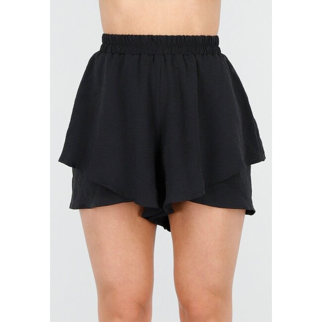 Schwarze Lagen-Shorts im Leinenlook mit Stretchband