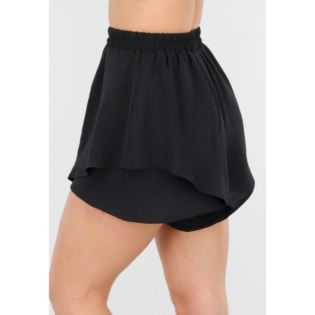 Schwarze Lagen-Shorts im Leinenlook mit Stretchband