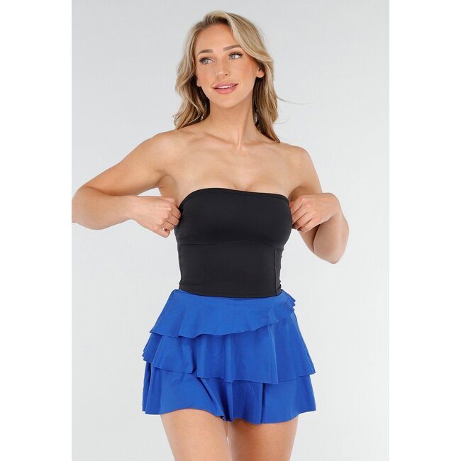 Schwarzes Bandeau-Top mit Stretch und geradem Ausschnitt