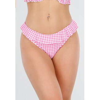 Kariertes Bikini-Unterteil Rosa