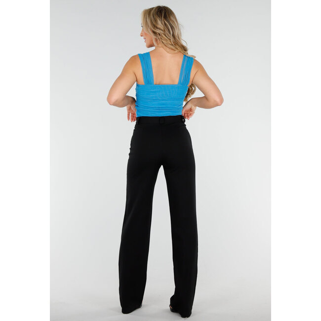 Blaues schulterfreies Mesh-Top mit Stretch- und Drapierungseffekt
