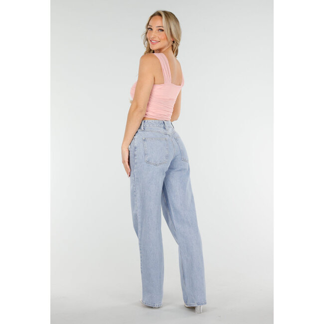 Hellrosa schulterfreies Mesh-Top mit Drapierung und Stretch