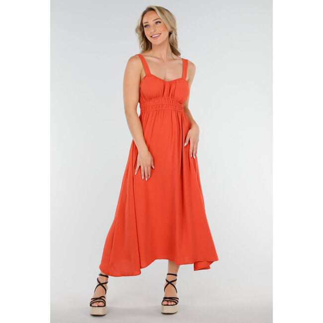 Rostfarbenes Midikleid mit verstellbaren Trägern und Stretch