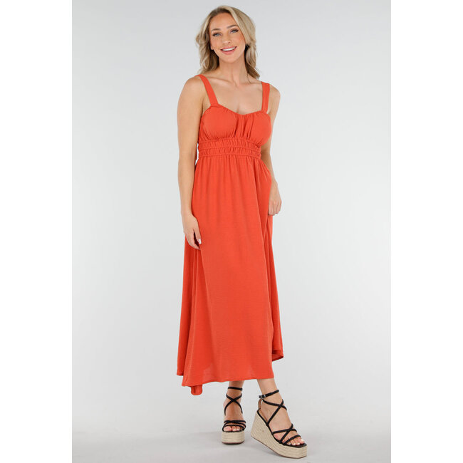 Rostfarbenes Midikleid mit verstellbaren Trägern und Stretch