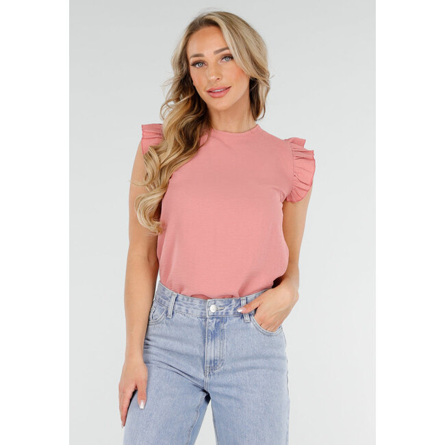 Altrosa ärmelloses Top mit Volants an den Schultern und Schleife