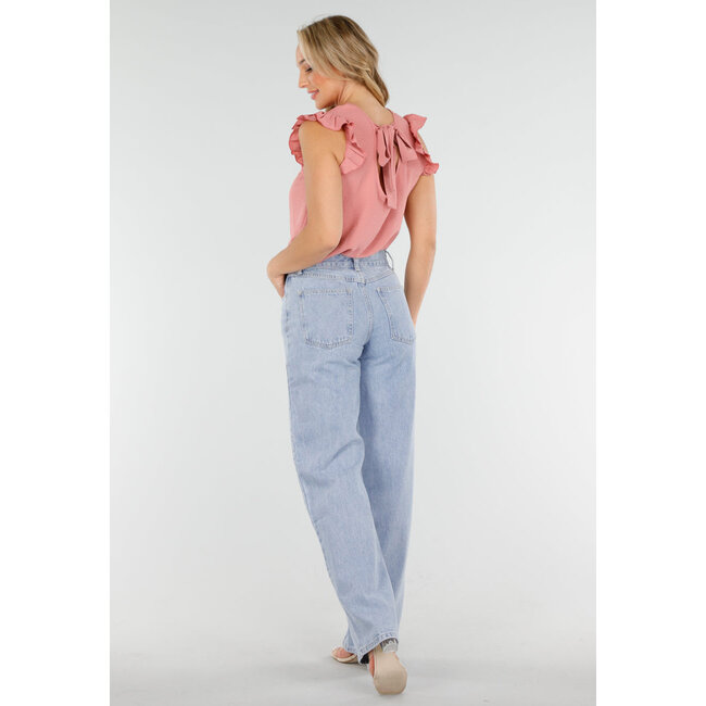 Altrosa ärmelloses Top mit Volants an den Schultern und Schleife