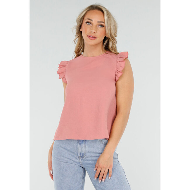 Altrosa ärmelloses Top mit Volants an den Schultern und Schleife