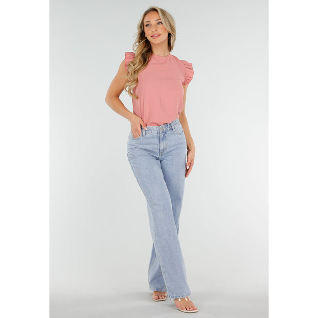 Altrosa ärmelloses Top mit Volants an den Schultern und Schleife