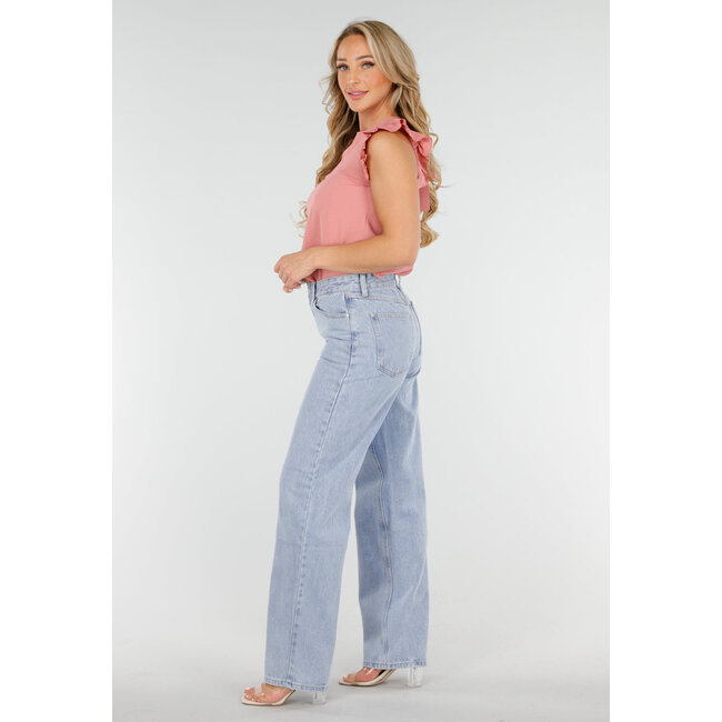 Altrosa ärmelloses Top mit Volants an den Schultern und Schleife