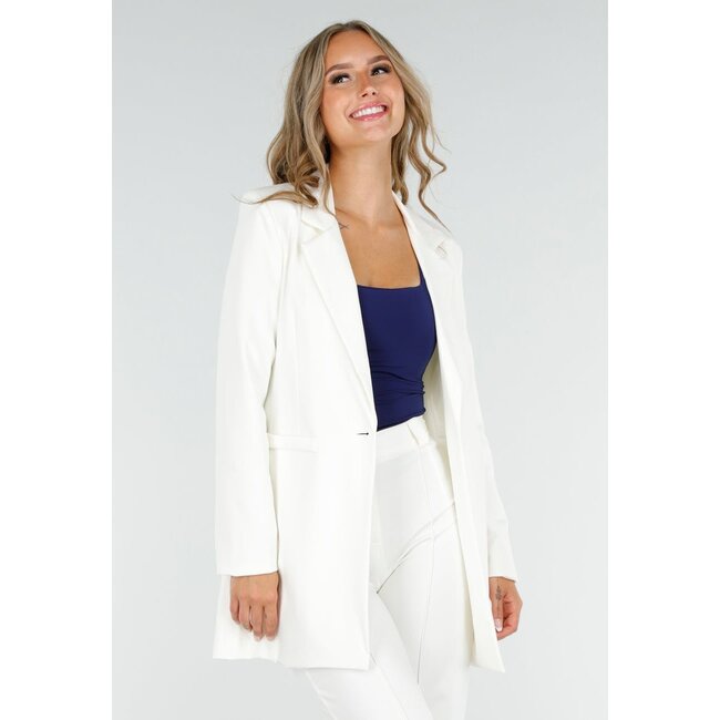 Elastischer, eleganter, halblanger Blazer in Offwhite
