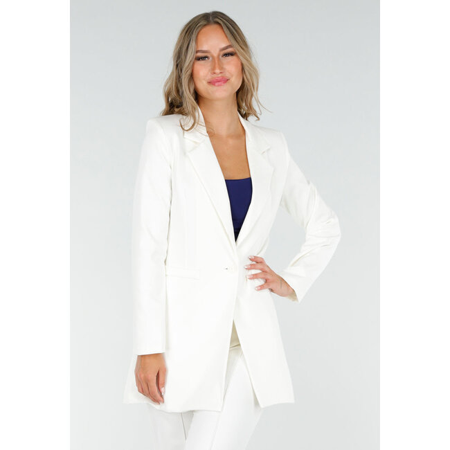 Elastischer, eleganter, halblanger Blazer in Offwhite