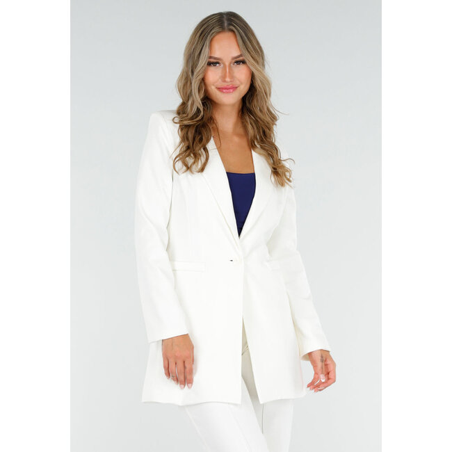 Elastischer, eleganter, halblanger Blazer in Offwhite