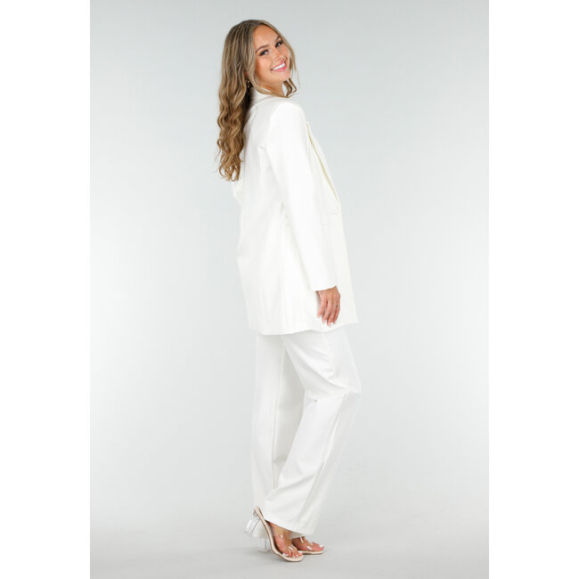 Elastischer, eleganter, halblanger Blazer in Offwhite