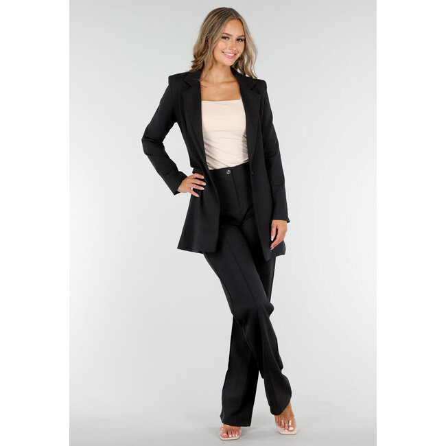 Schwarzer mittellanger Blazer mit Stretch und Schulterpolsterung