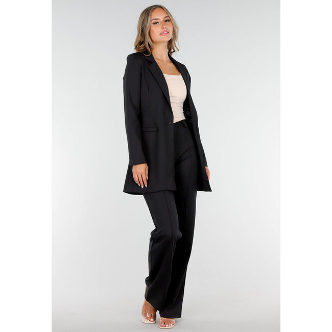 Schwarzer mittellanger Blazer mit Stretch und Schulterpolsterung