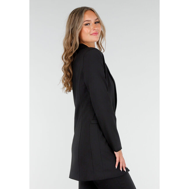 Schwarzer mittellanger Blazer mit Stretch und Schulterpolsterung