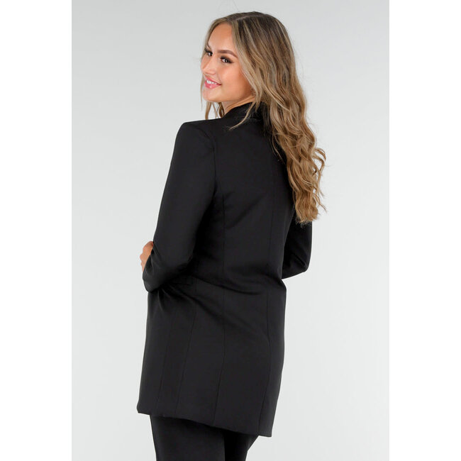 Schwarzer mittellanger Blazer mit Stretch und Schulterpolsterung