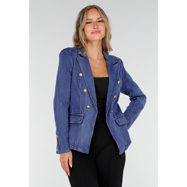 Dunkelblauer Jeans-Blazer mit Knöpfen