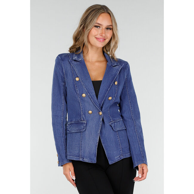 Dunkelblauer Jeans-Blazer mit Knöpfen