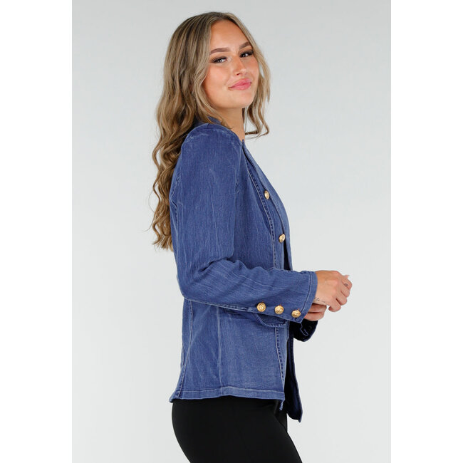 Dunkelblauer Jeans-Blazer mit Knöpfen
